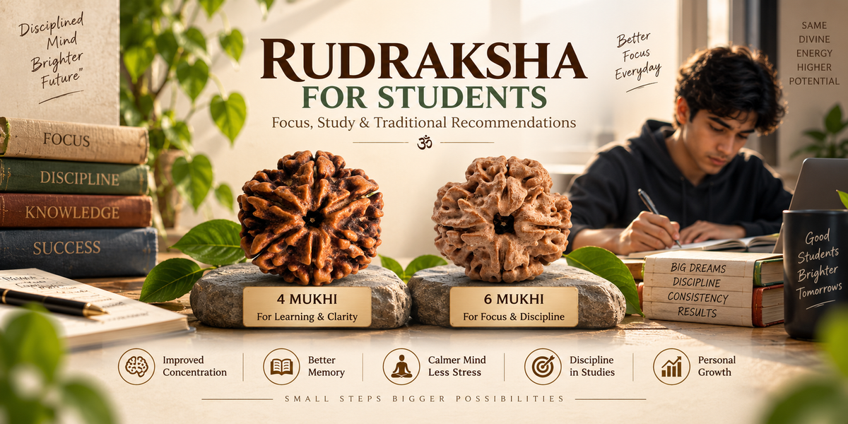 Rudraksha for Students guide featuring 4 Mukhi and 6 Mukhi Rudraksha for focus, learning, clarity and discipline in studies