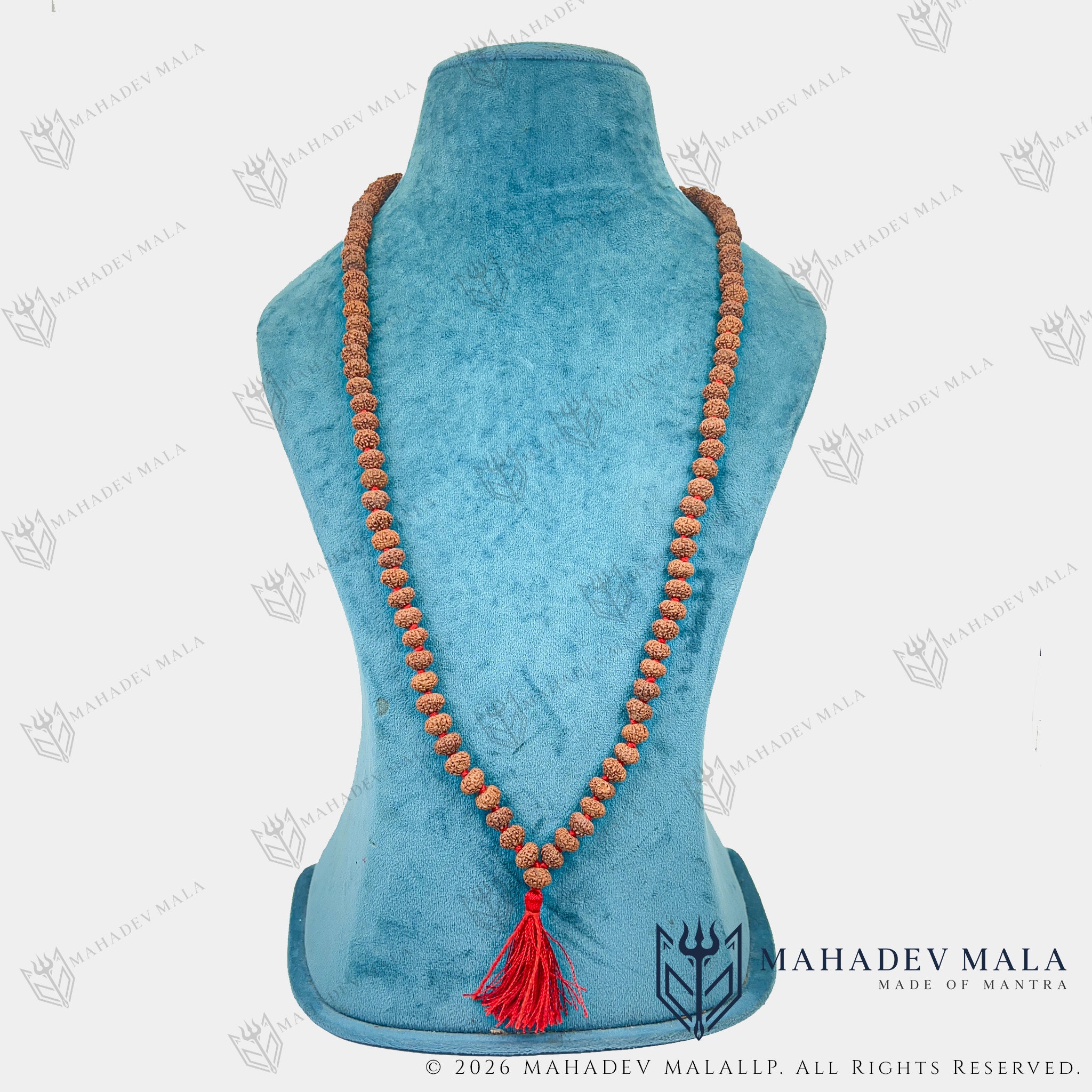 Alternate necklace display of Indonesian 10 Mukhi Rudraksha Japa Mala
