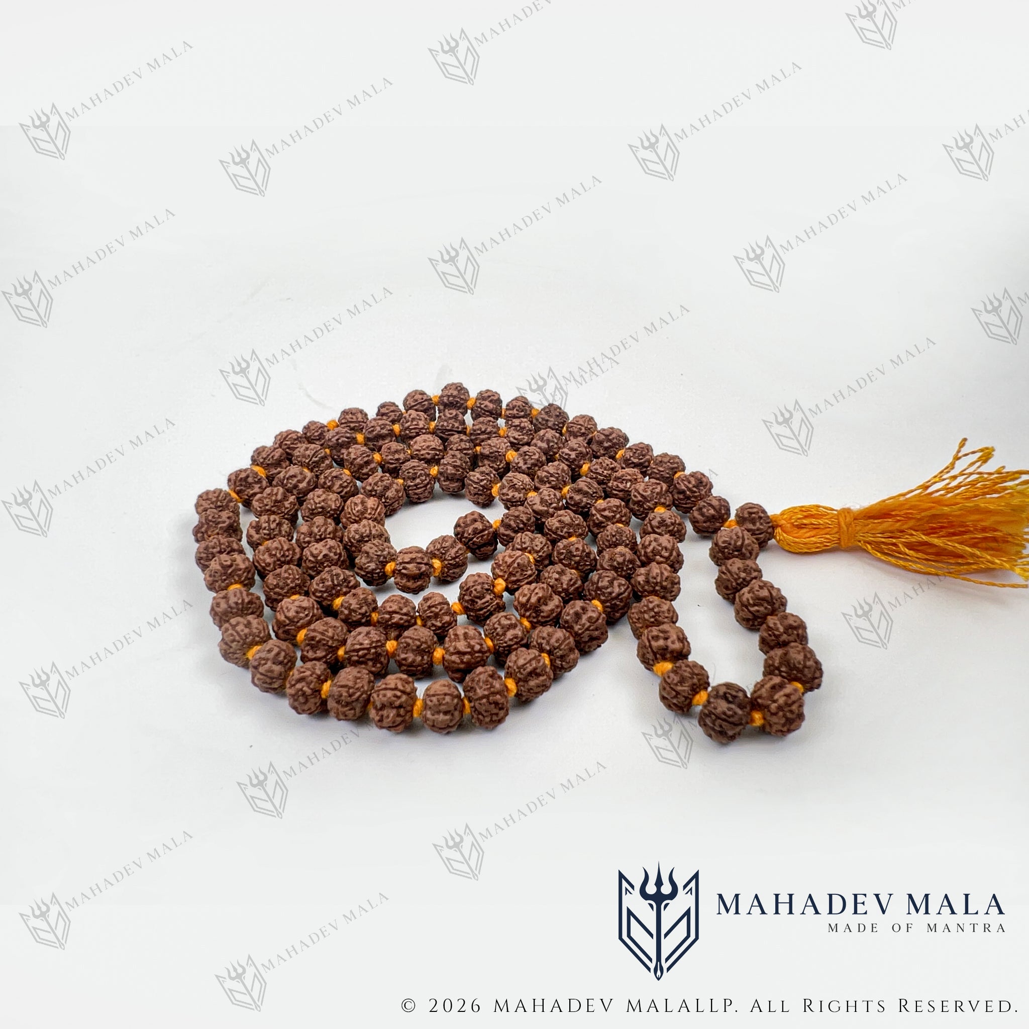 Close-up of natural Indonesian 5 Mukhi Rudraksha Mala beads