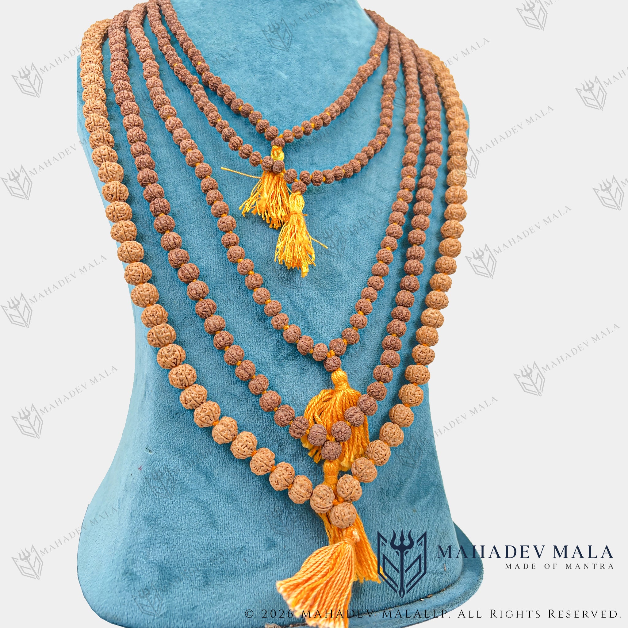 Alternate necklace display of Indonesian 5 Mukhi Rudraksha Japa Mala
