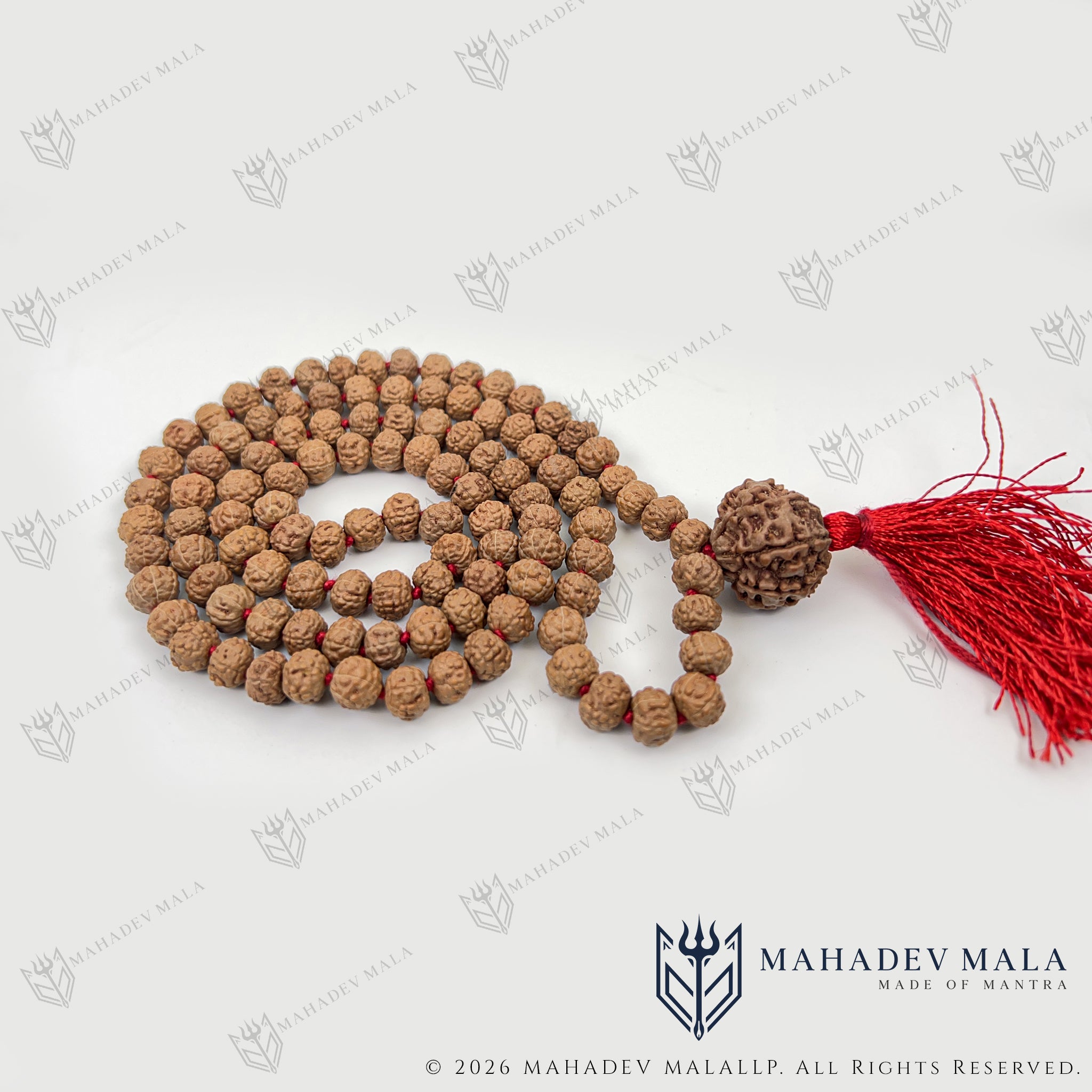 Coiled 7 Mukhi Rudraksha Japa Mala with natural Indonesian beads