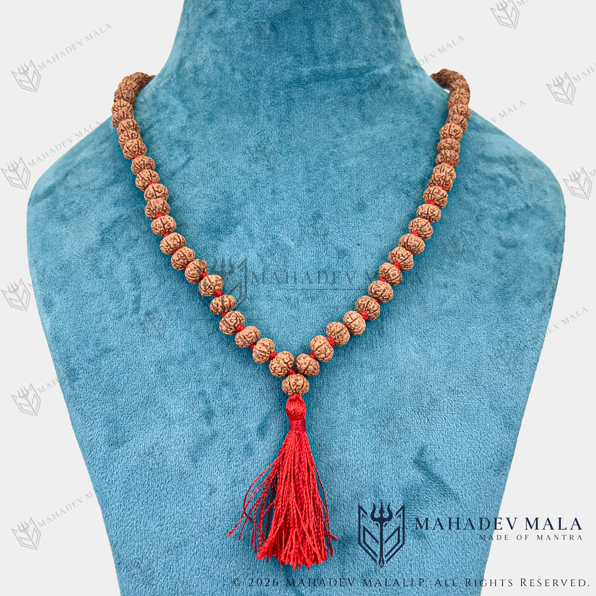 Alternate necklace display of 7 Mukhi Rudraksha Japa Mala with Nepali Guru bead