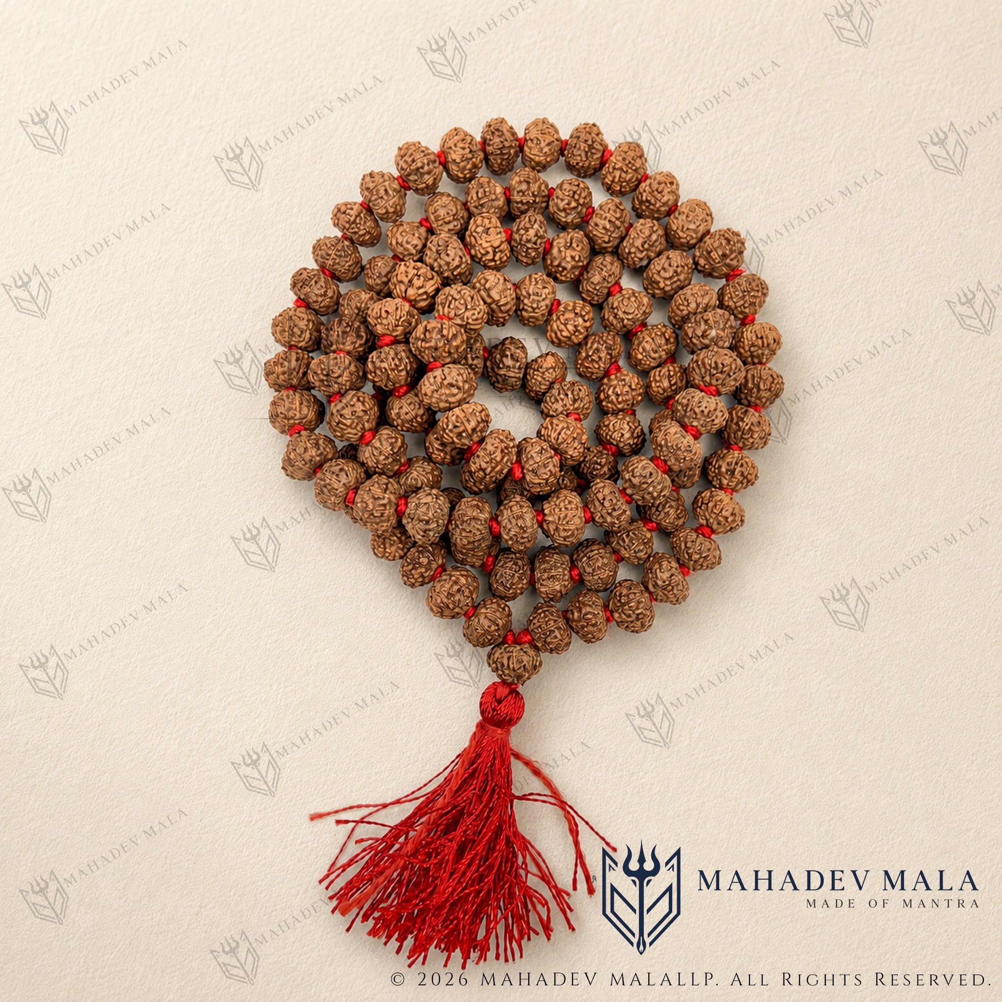 Indonesian 8 Mukhi Rudraksha Japa Mala with 108 plus 1 natural beads