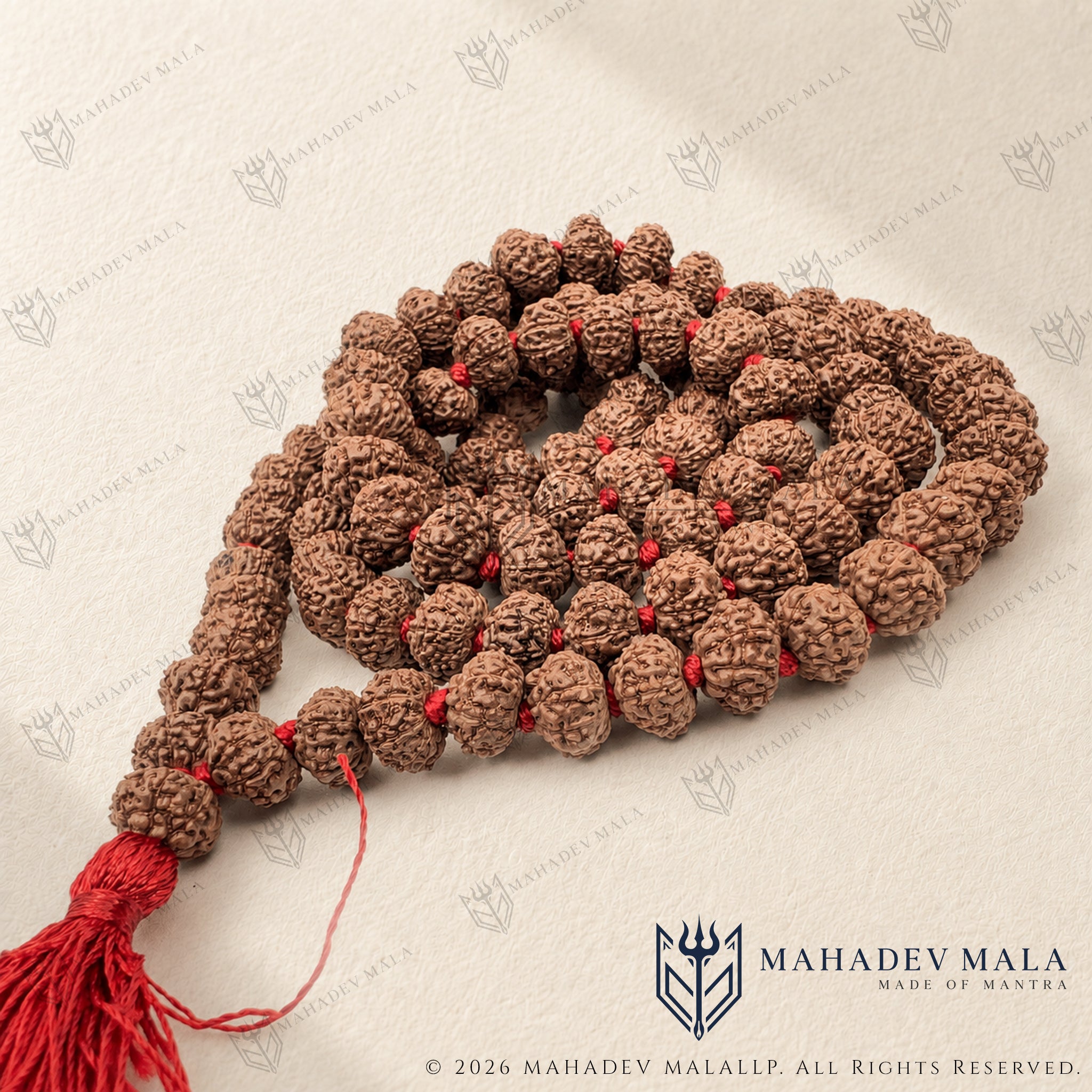 Indonesian 9 Mukhi Rudraksha Japa Mala with 108 plus 1 natural beads