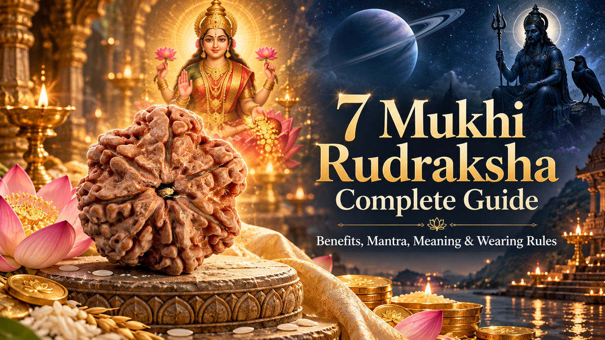 7 Mukhi Rudraksha Complete Guide banner with natural