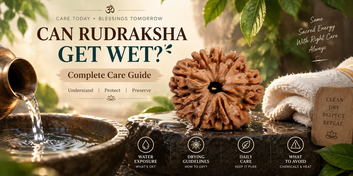 Can Rudraksha get wet complete care guide featuring 8 Mukhi Rudraksha with water exposure, drying, daily care and protection tips