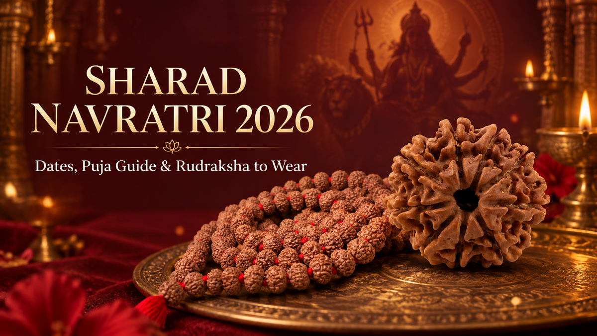 Maa Durga with natural Rudraksha beads for Sharad Navratri 2026 puja and wearing guide
