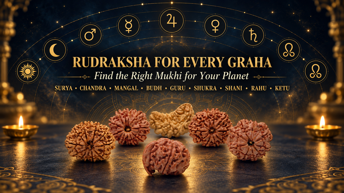 Original Rudraksha beads with Navagraha symbols for Surya, Chandra, Mangal, Budh, Guru, Shukra, Shani, Rahu and Ketu.
