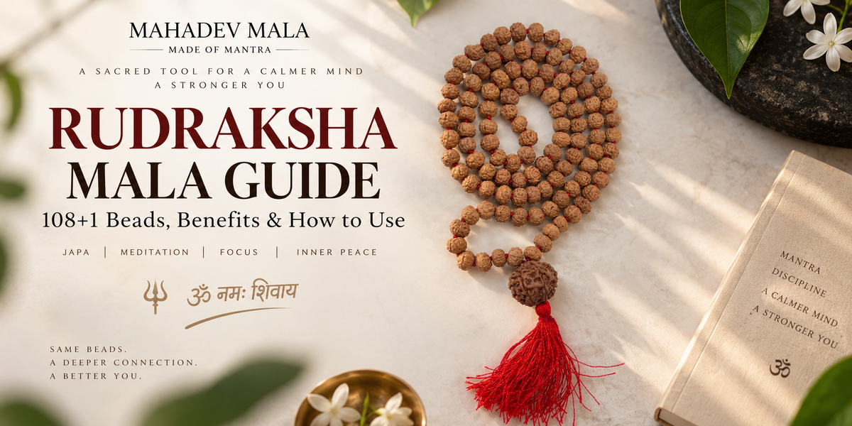 Rudraksha Mala Guide with 108+1 beads, Guru bead and japa mala for meditation and mantra practice