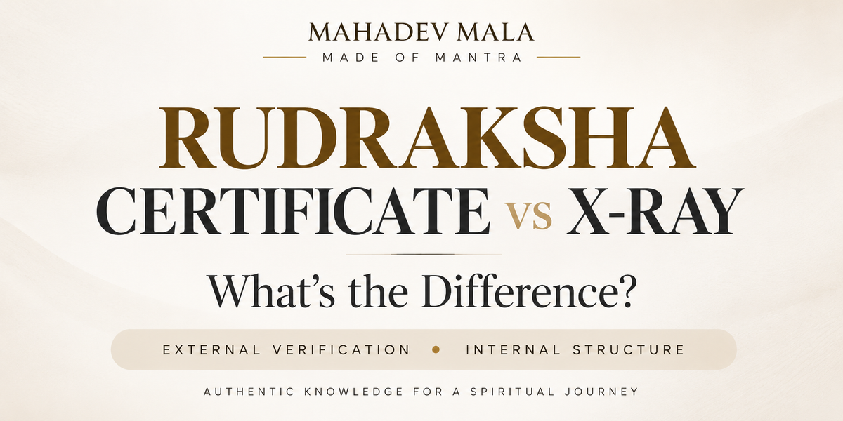Rudraksha Certificate vs X-Ray guide explaining external verification and internal structure of Rudraksha