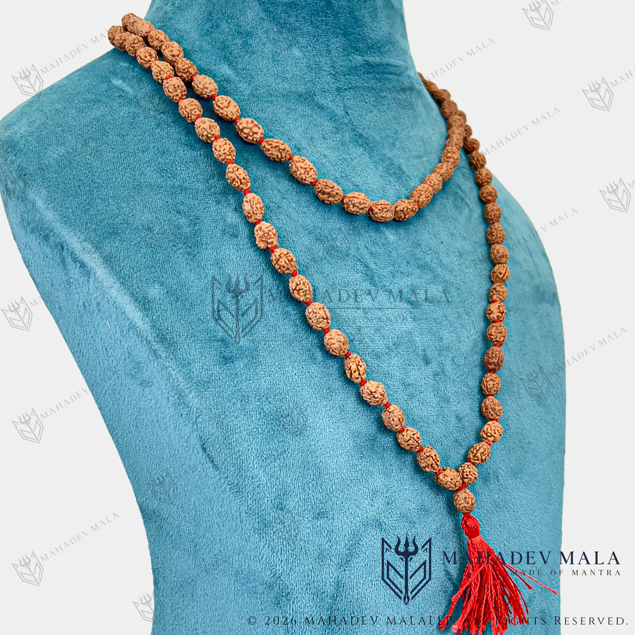 Alternate worn view of Indonesian 3 Mukhi Rudraksha Japa Mala