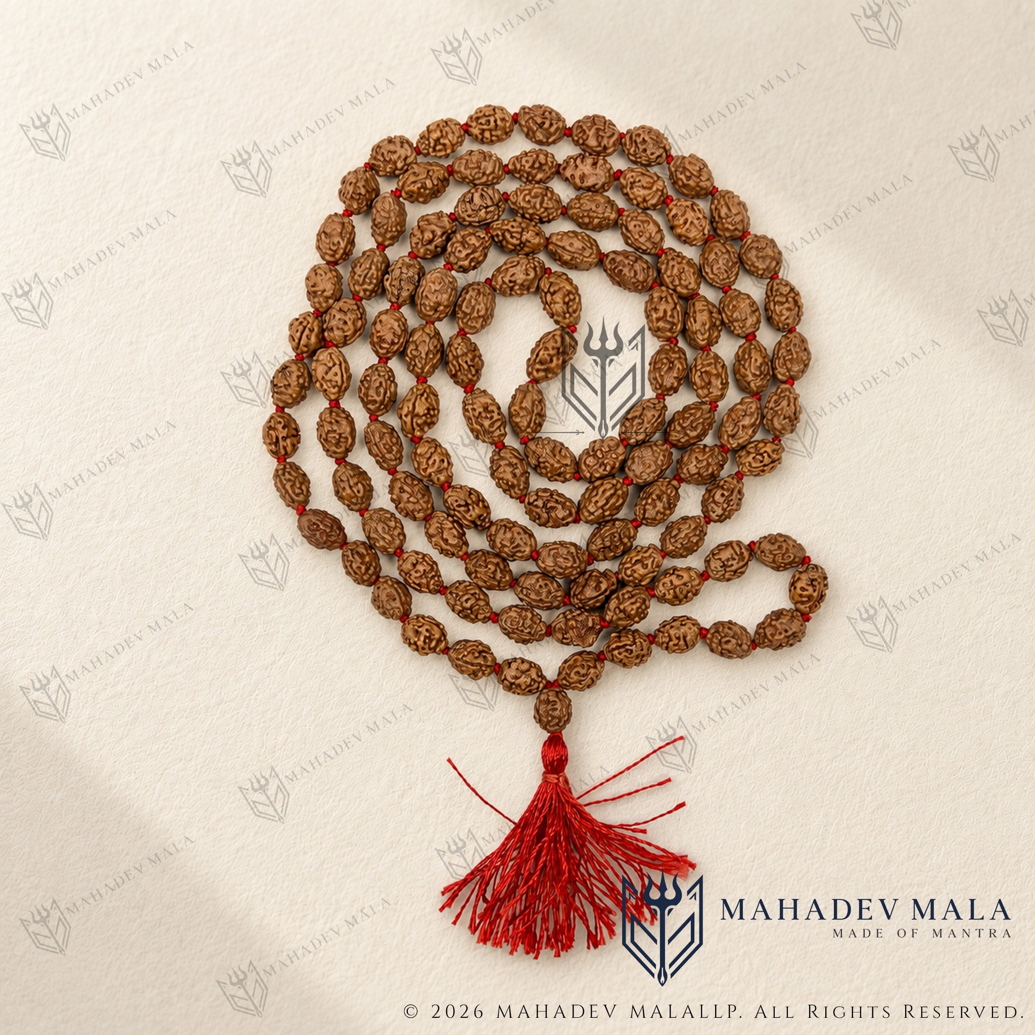 Indonesian 3 Mukhi Rudraksha Japa Mala with 108 plus 1 natural beads