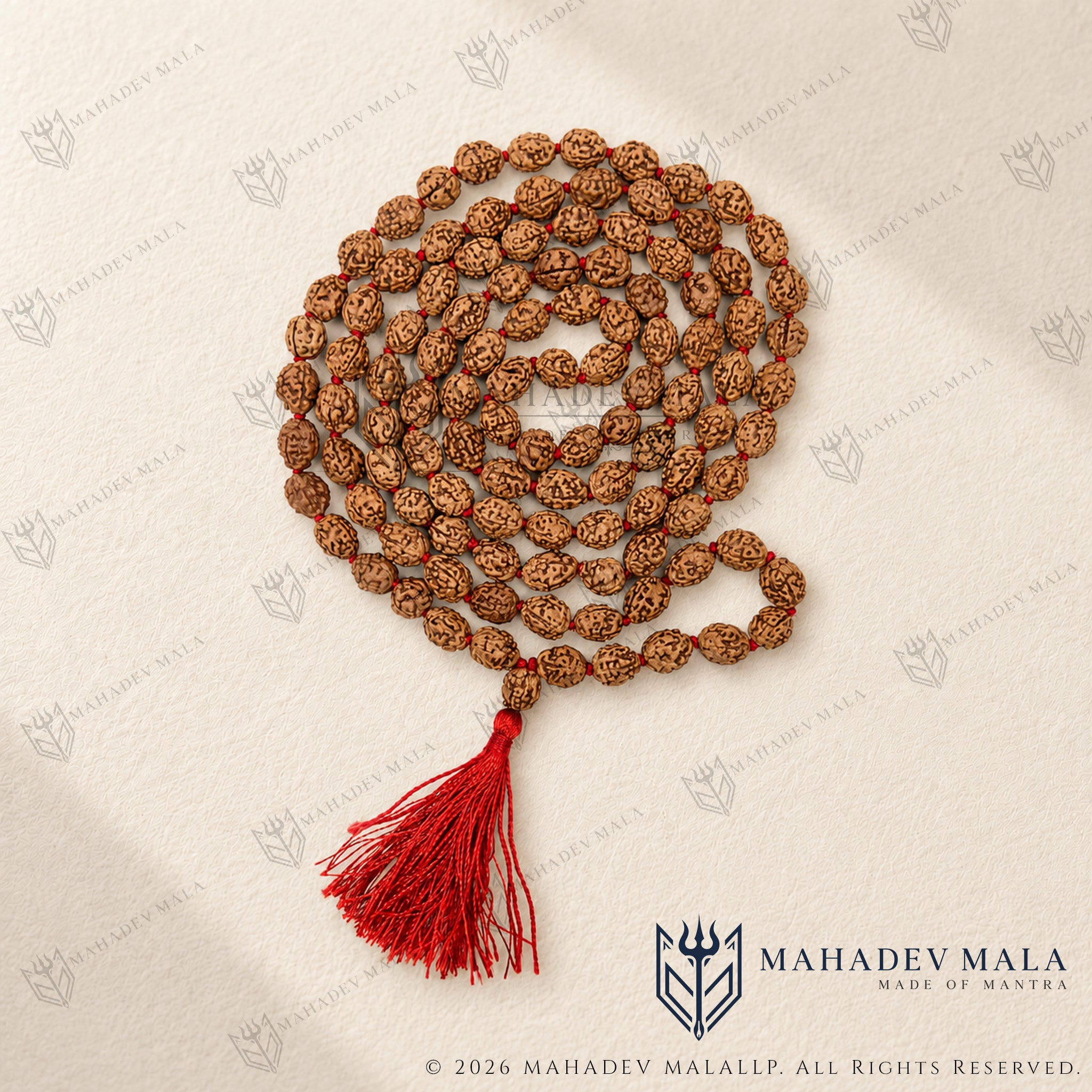 Indonesian 4 Mukhi Rudraksha Japa Mala with 108 plus 1 natural beads