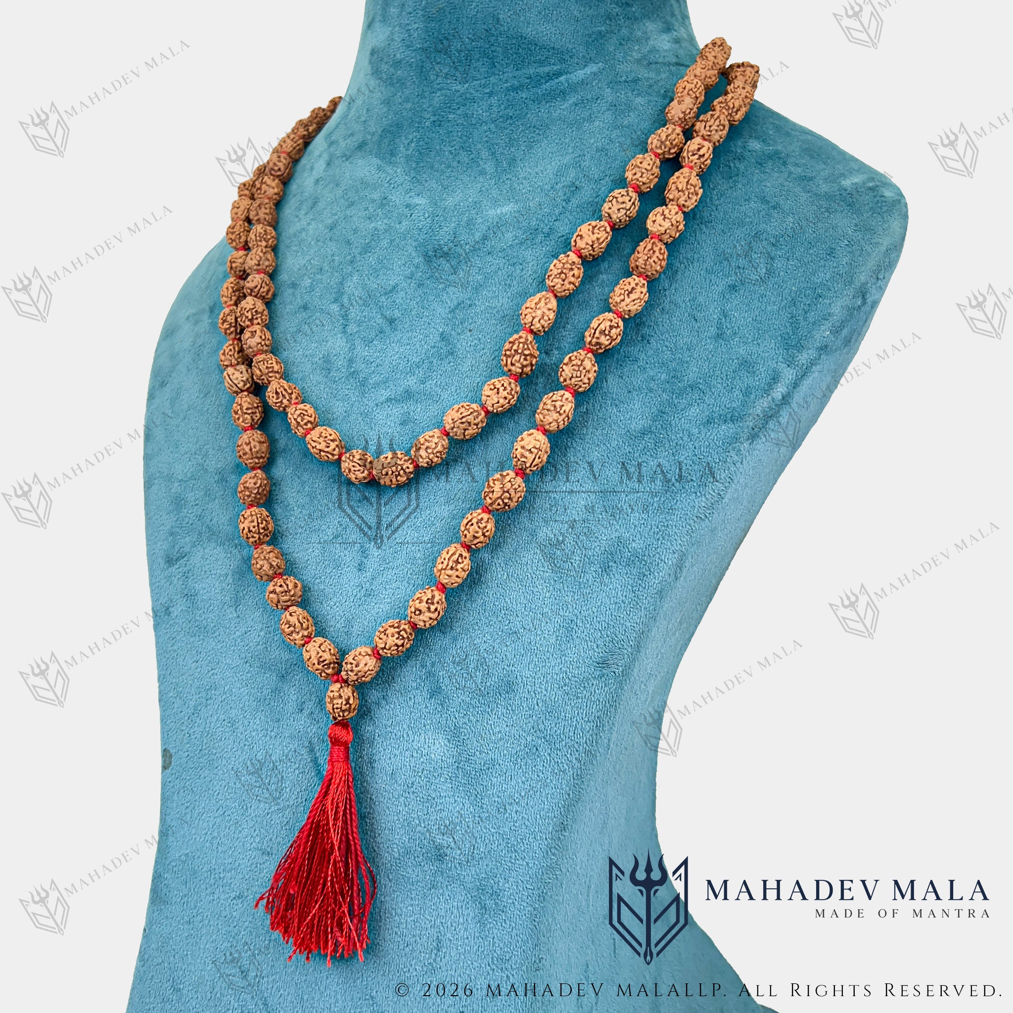 Another necklace view of Indonesian 4 Mukhi Rudraksha Japa Mala