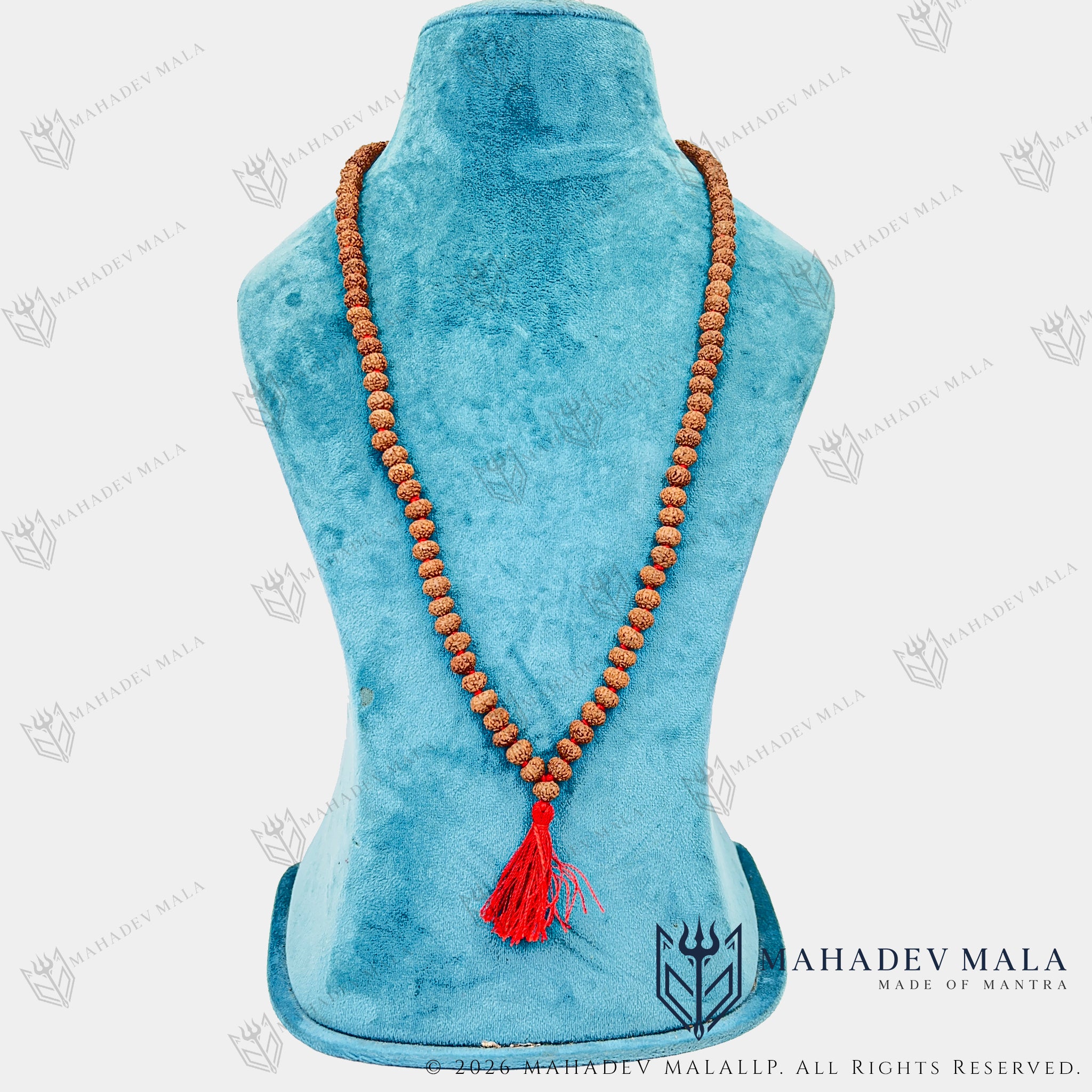 Alternate necklace display of Indonesian 8 Mukhi Rudraksha Japa Mala