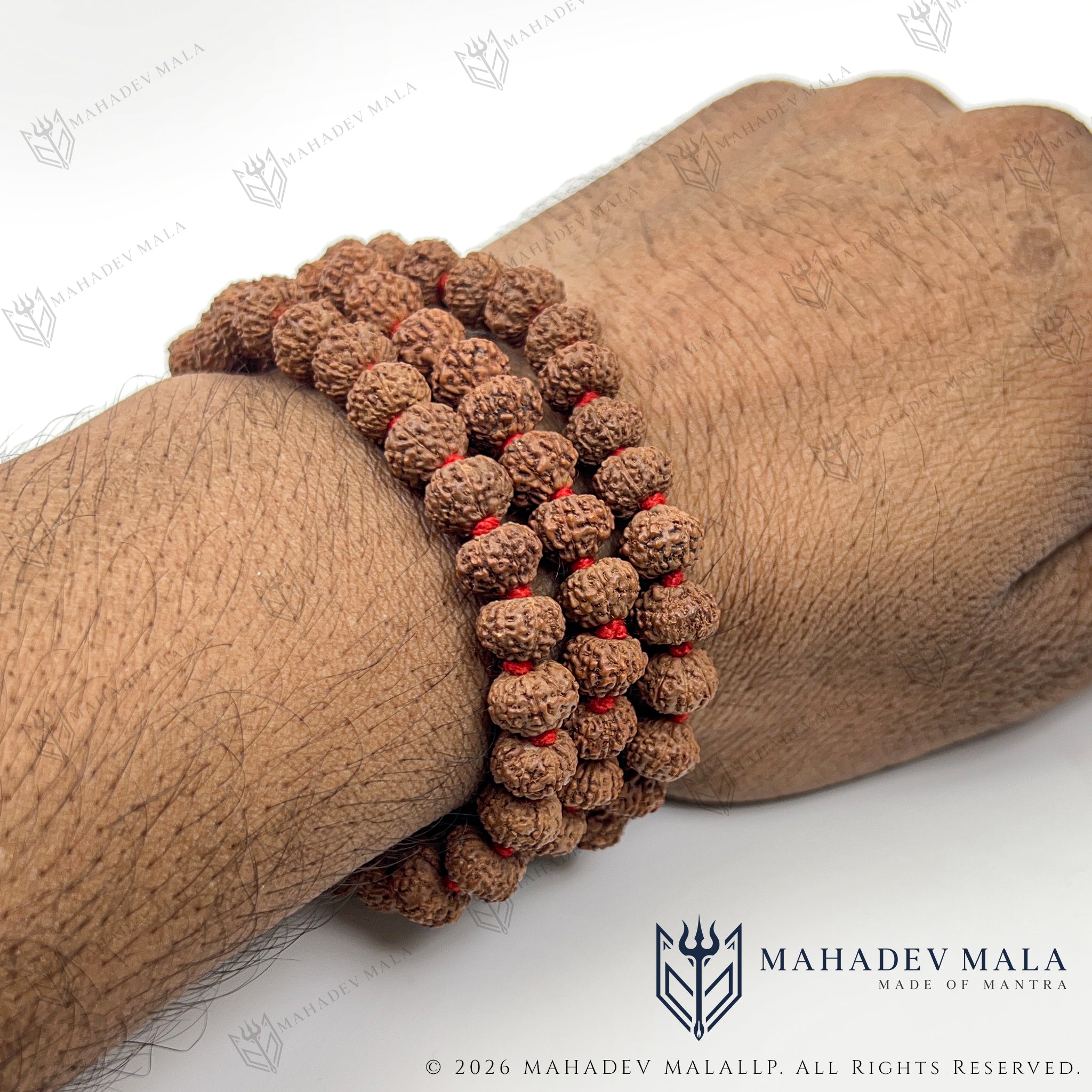 Indonesian 8 Mukhi Rudraksha Japa Mala wrapped around the wrist