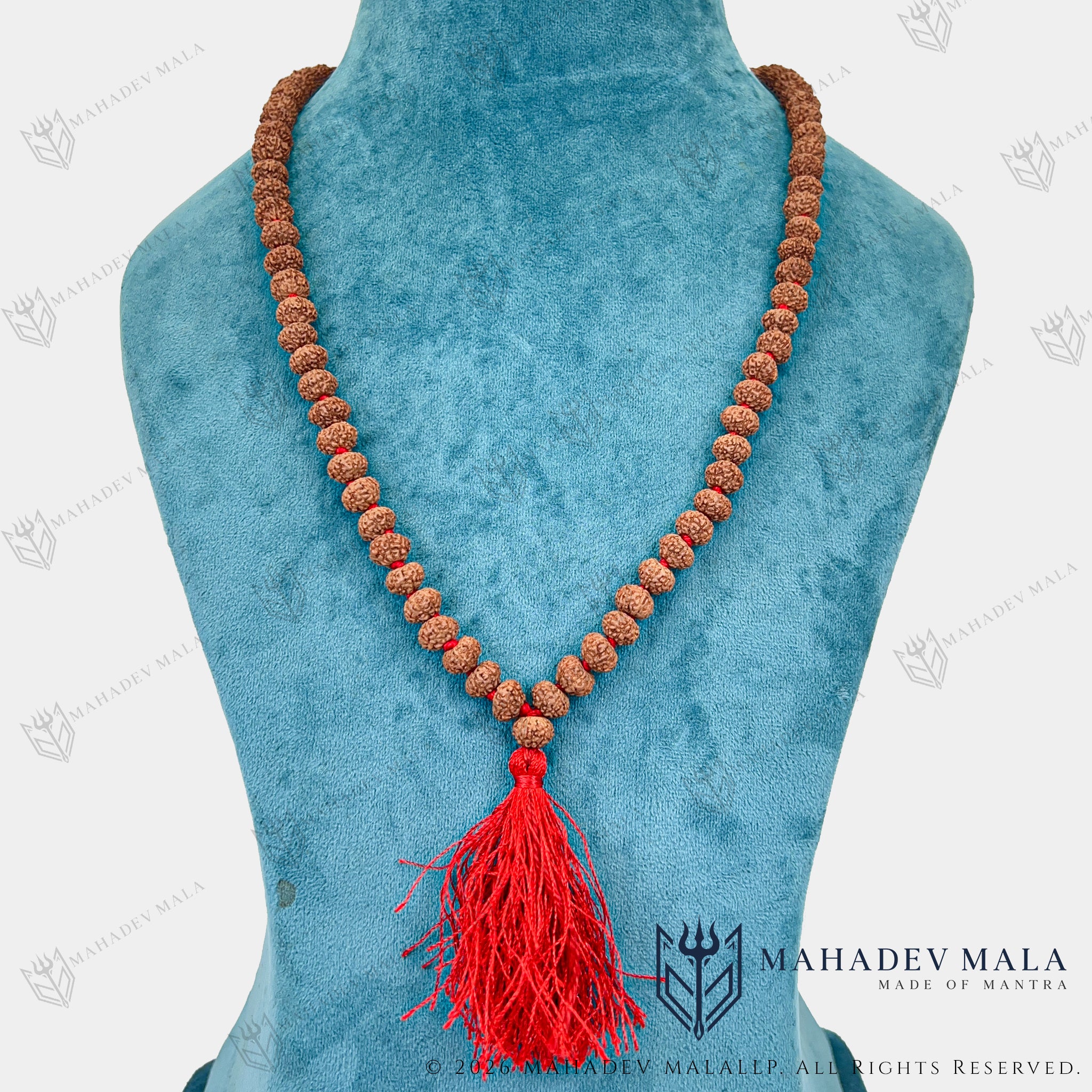 Alternate necklace display of Indonesian 9 Mukhi Rudraksha Japa Mala