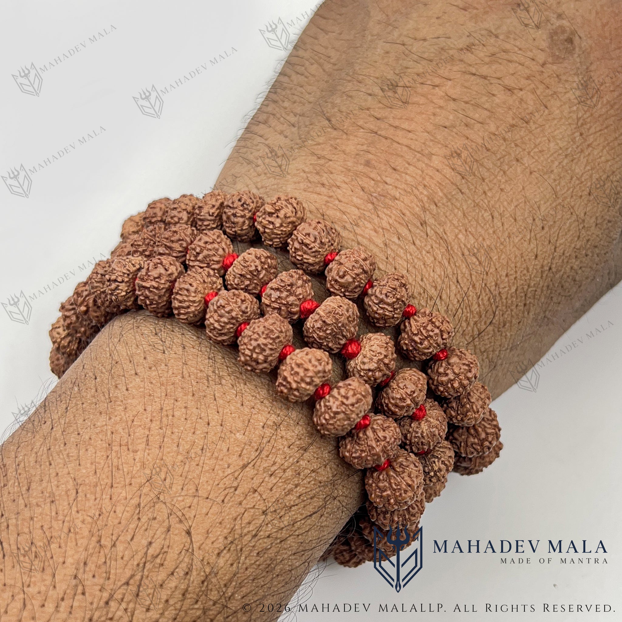 Indonesian 9 Mukhi Rudraksha Japa Mala wrapped around the wrist