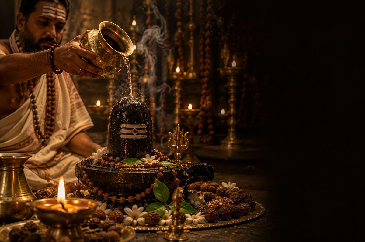 Traditional Rudraksha energization and Shiva Lingam Abhishek at Mahadev Mala