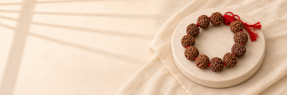 Natural Rudraksha bead bracelet with red thread from Mahadev Mala