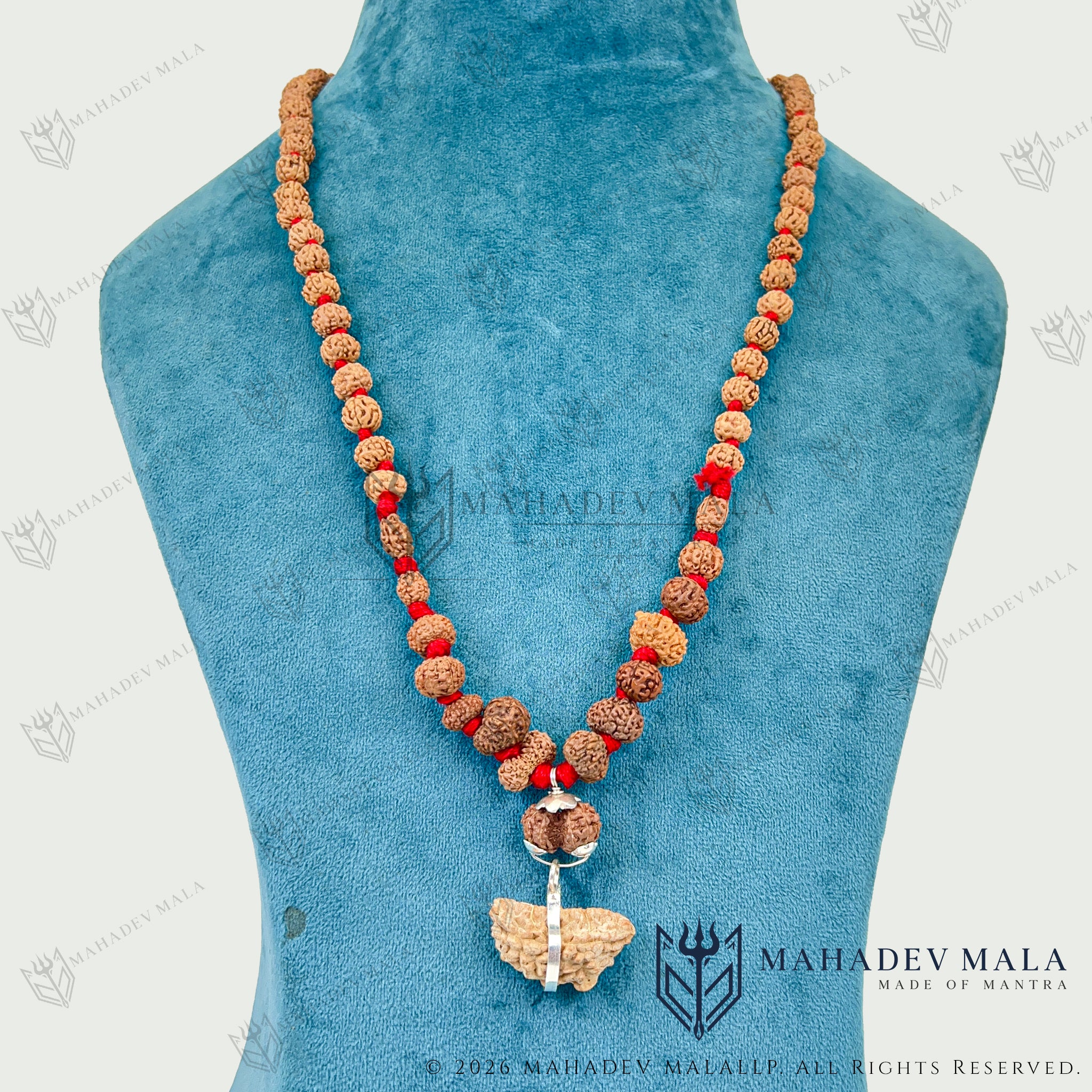 Additional worn view of Siddha Mala with natural Indonesian Rudraksha